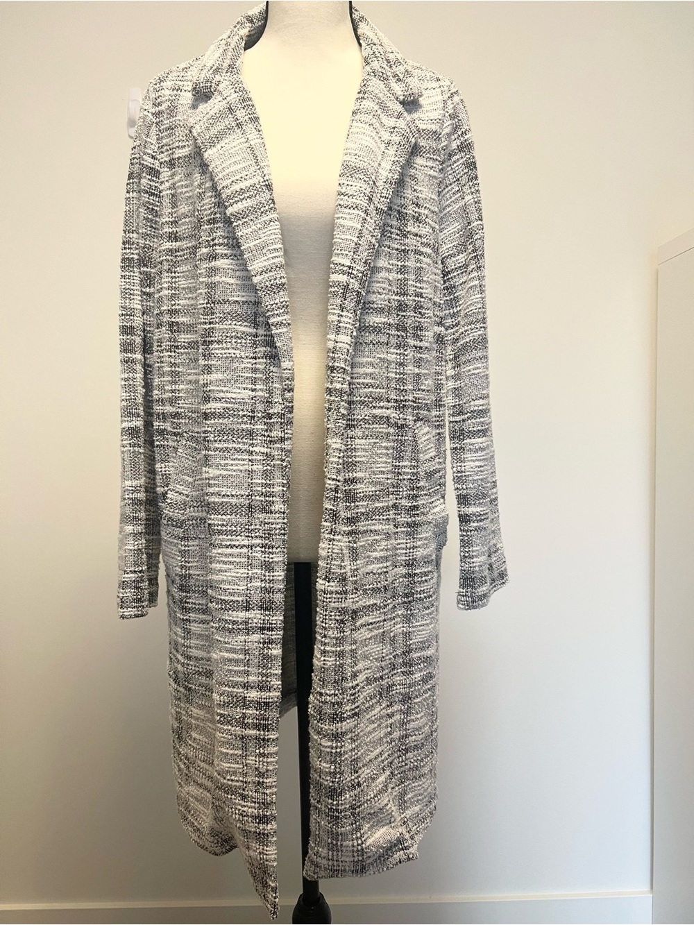Melloday Gray‎ White Plaid Open-Front Blazer Longline Jacket | Workwear